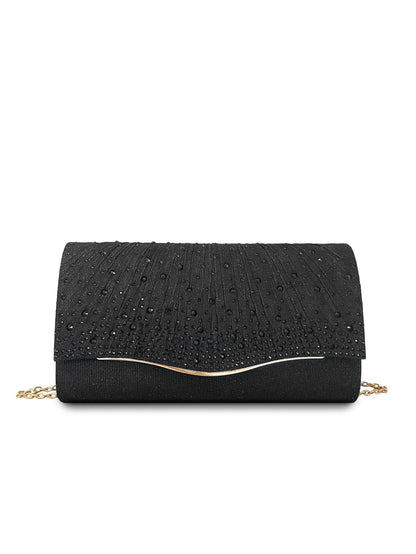 Rhinestone Evening Clutch - Woven Fabric Dinner Bag with Diamond Embellishments