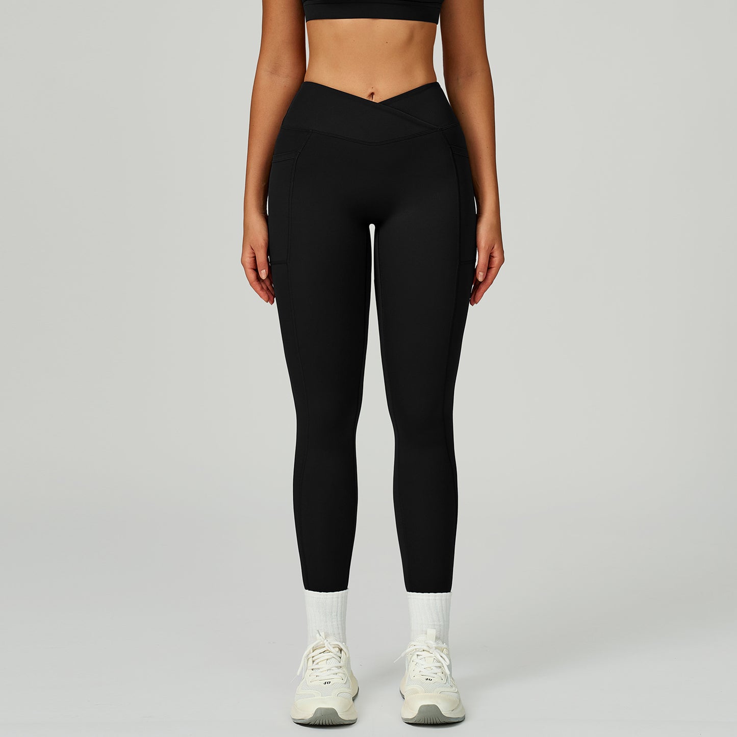 High-Waist Crossover Yoga Pants - Women's Nylon-Spandex Athletic Leggings
