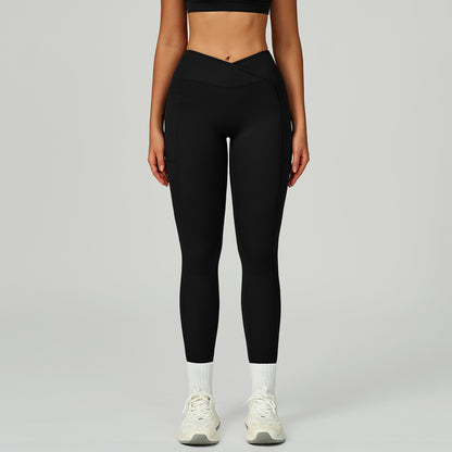 High-Waist Crossover Yoga Pants - Women's Nylon-Spandex Athletic Leggings
