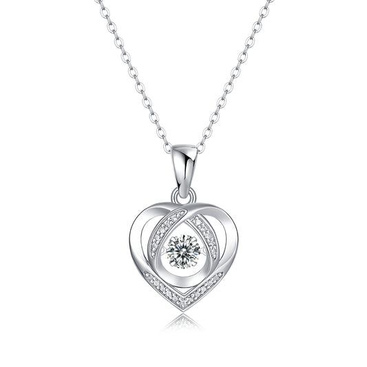 Moissanite Heart Necklace Pendant - 0.5 Carat S925 Silver Platinum-Plated with GRA Certificate