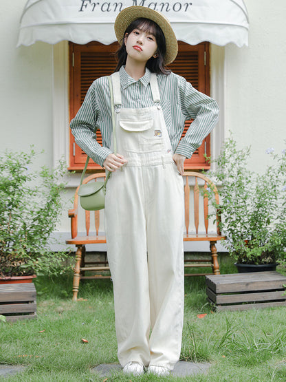 Women's Solid Color Denim Straight Overalls - Fashion Sling Style