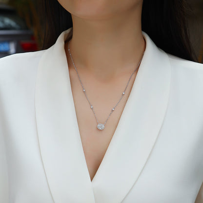Oval Moissanite Pendant Necklace - S925 Silver Platinum Plated Light Luxury Jewelry