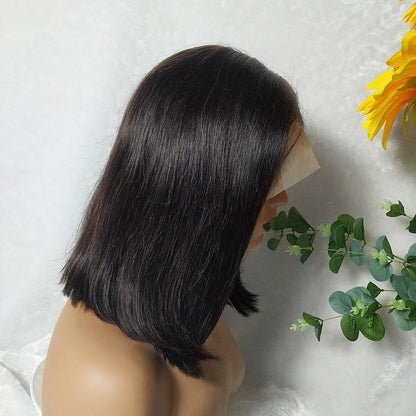 Brazilian Hair T-Shaped Lace Headgear - Remy Human Hair Wig with Qi-Style Bangs