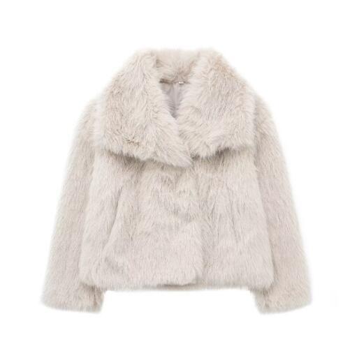 Women's Winter Plush Fluffy Lapel Coat - Warm Thicken Long Sleeve Jacket