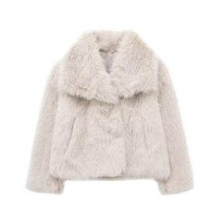 Women's Winter Plush Fluffy Lapel Coat - Warm Thicken Long Sleeve Jacket