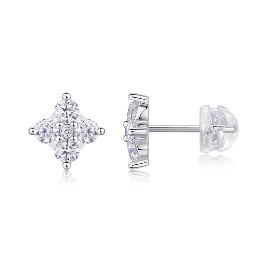Moissanite Sweetheart Stud Earrings - S925 Silver Platinum Plated French Set