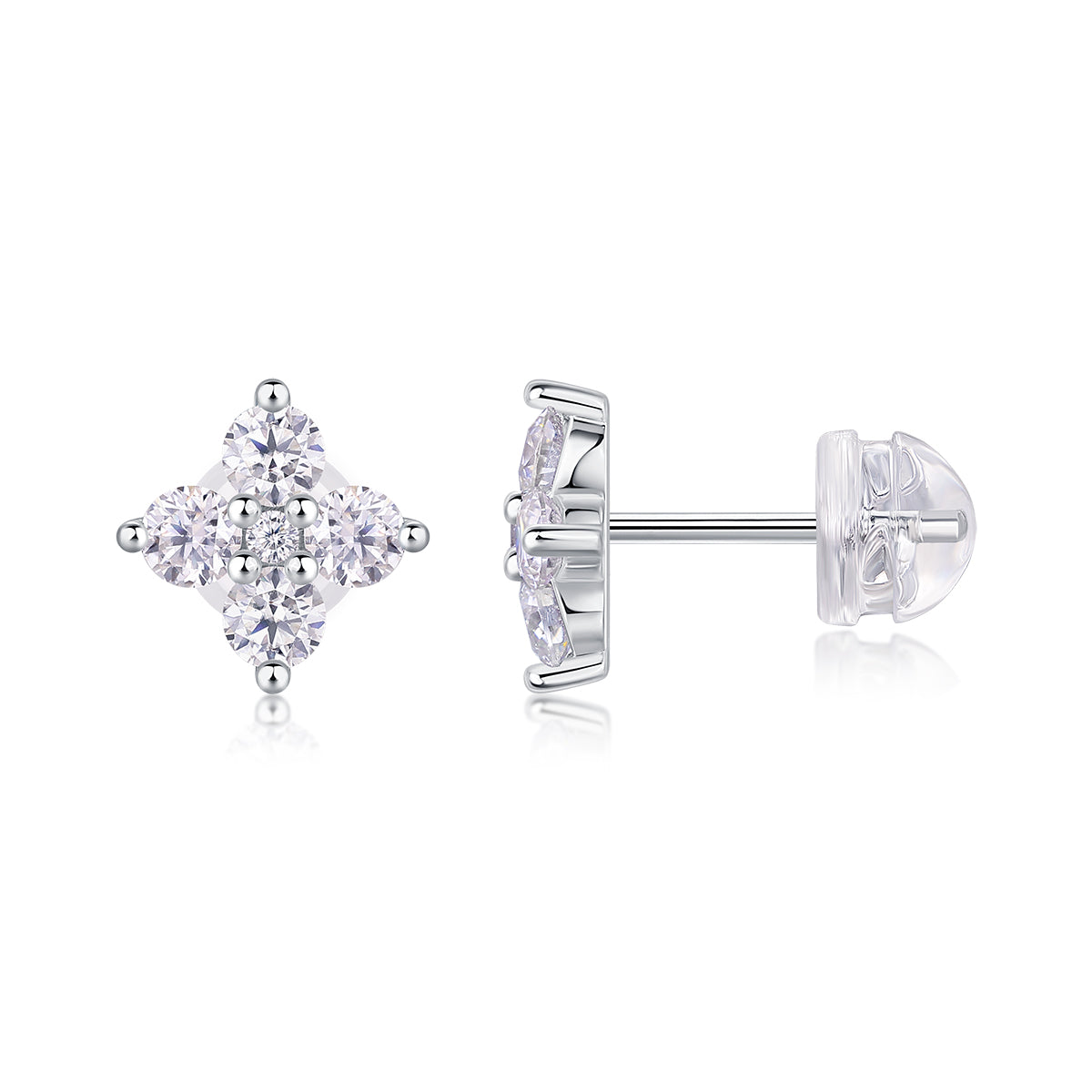 Moissanite Sweetheart Stud Earrings - S925 Silver Platinum Plated French Set