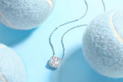 Moissanite Octagonal Pendant Necklace - S925 Silver Platinum-Plated with GRA Certificate