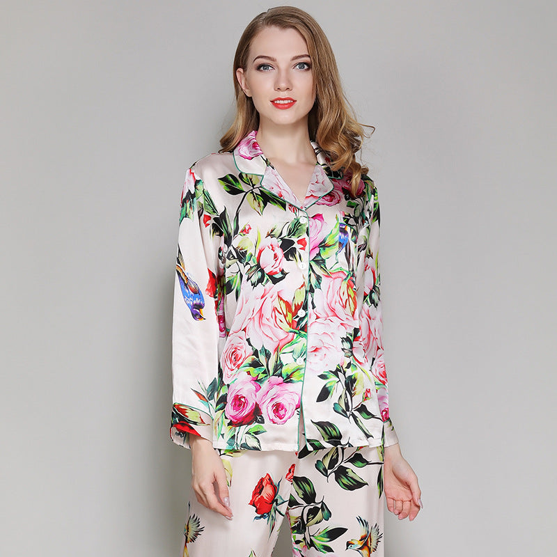Luxe Silk Long-Sleeve Pajama Set - Two-Piece Sleepwear