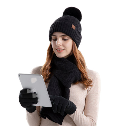 Women's Winter Knitted Hat Scarf Gloves Set - 3 Piece Acrylic Accessories Collection