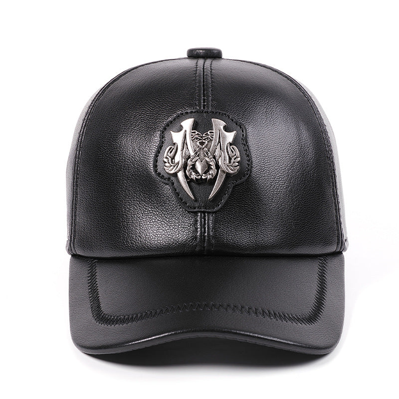 Premium Genuine Goat Leather Peaked Cap - Adjustable Unisex Winter Hat