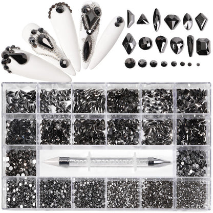 21-Grid Nail Rhinestone Decoration Set - Flat Glass Acrylic Nail Art Jewelry