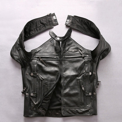 Men's Genuine Leather Motorcycle Jacket - Cowhide Stand Collar Slim Fit