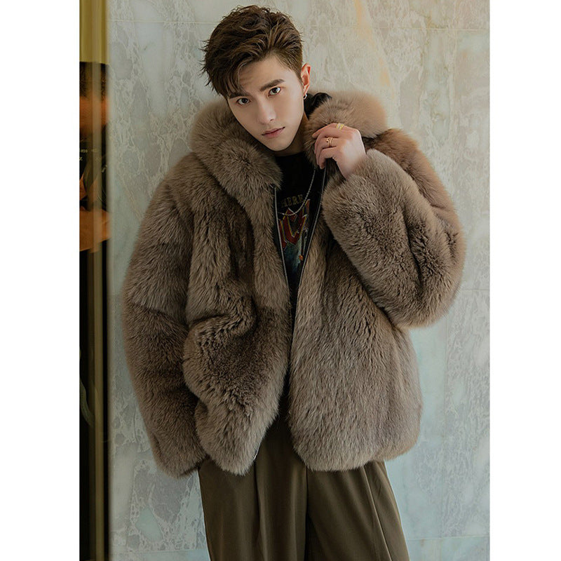 Men's Premium Faux Fur Hooded Coat - Slim Fit Winter Outerwear