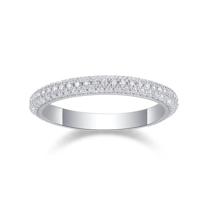 Moissanite Sterling Silver Wedding Ring Set - Platinum Plated Band
