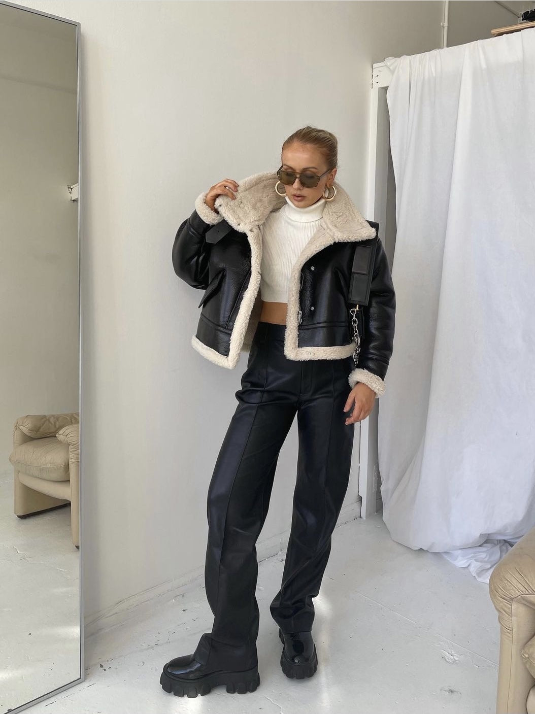 Women's PU Leather Jacket - Stand Collar Zipper Coat
