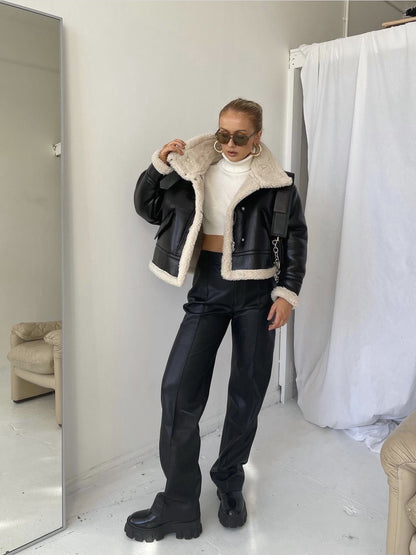 Women's PU Leather Jacket - Stand Collar Zipper Coat