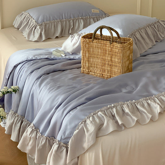 French Lotus Leaf Ice Silk 4-Piece Bedding Set