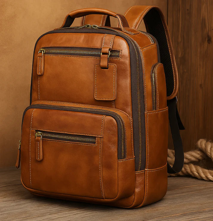 Premium Leather Backpack with Laptop Compartment - Business & Travel