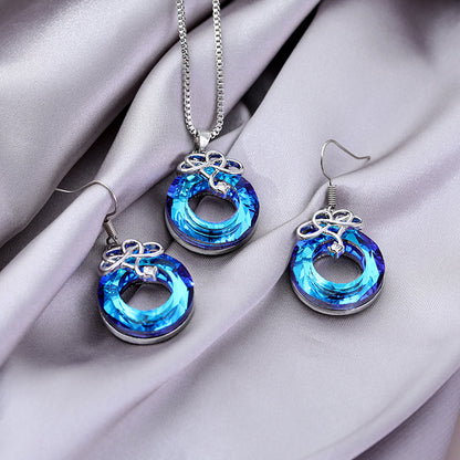 Crystal Necklace and Earrings Set - Gold-Plated Geometric Jewelry with Water Wave Chain