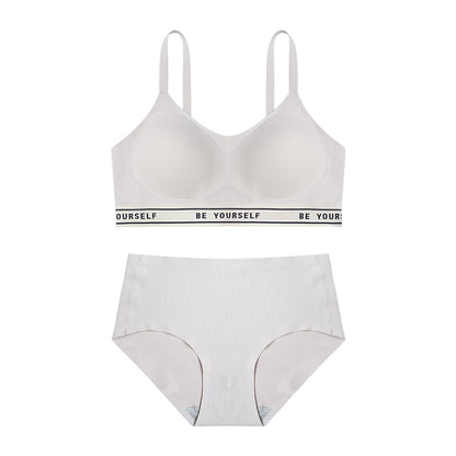 Seamless Bra and Underwear Set - Cotton Blend Lingerie with Letter Print