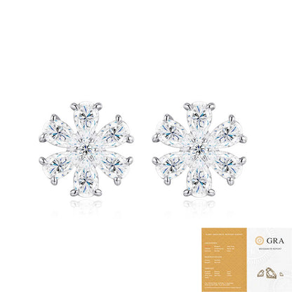 Sterling Silver Snowflake Earrings - Moissanite Flower Design Stud Earrings