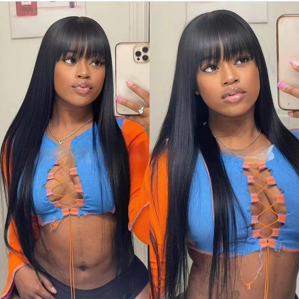 Natural Color Full Lace Human Hair Wig - Machine Made Construction