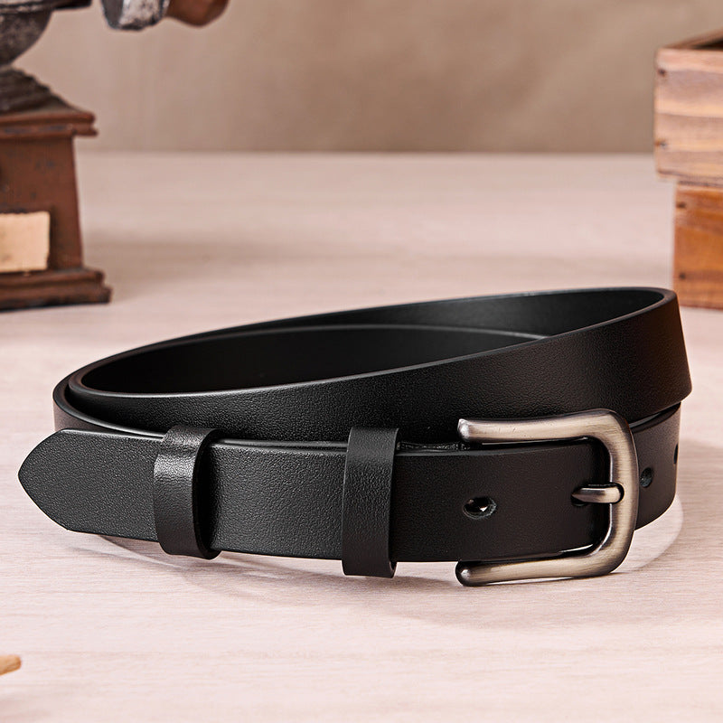 First Layer Cowhide Leather Belt - Women's Versatile Simple Design with Alloy Pin Buckle