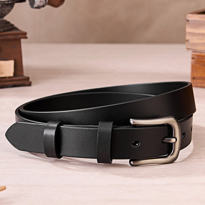 First Layer Cowhide Leather Belt - Women's Versatile Simple Design with Alloy Pin Buckle