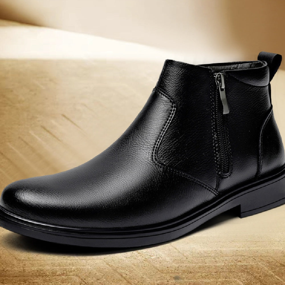 Men's Double-Layer Cowhide Leather Martin Boots - Classic Round Toe