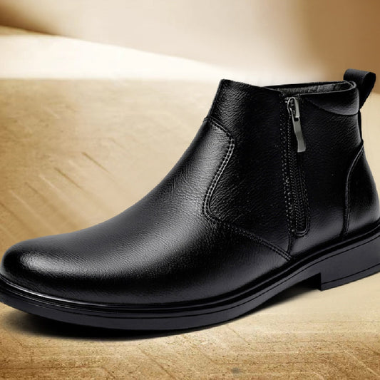Men's Double-Layer Cowhide Leather Martin Boots - Classic Round Toe