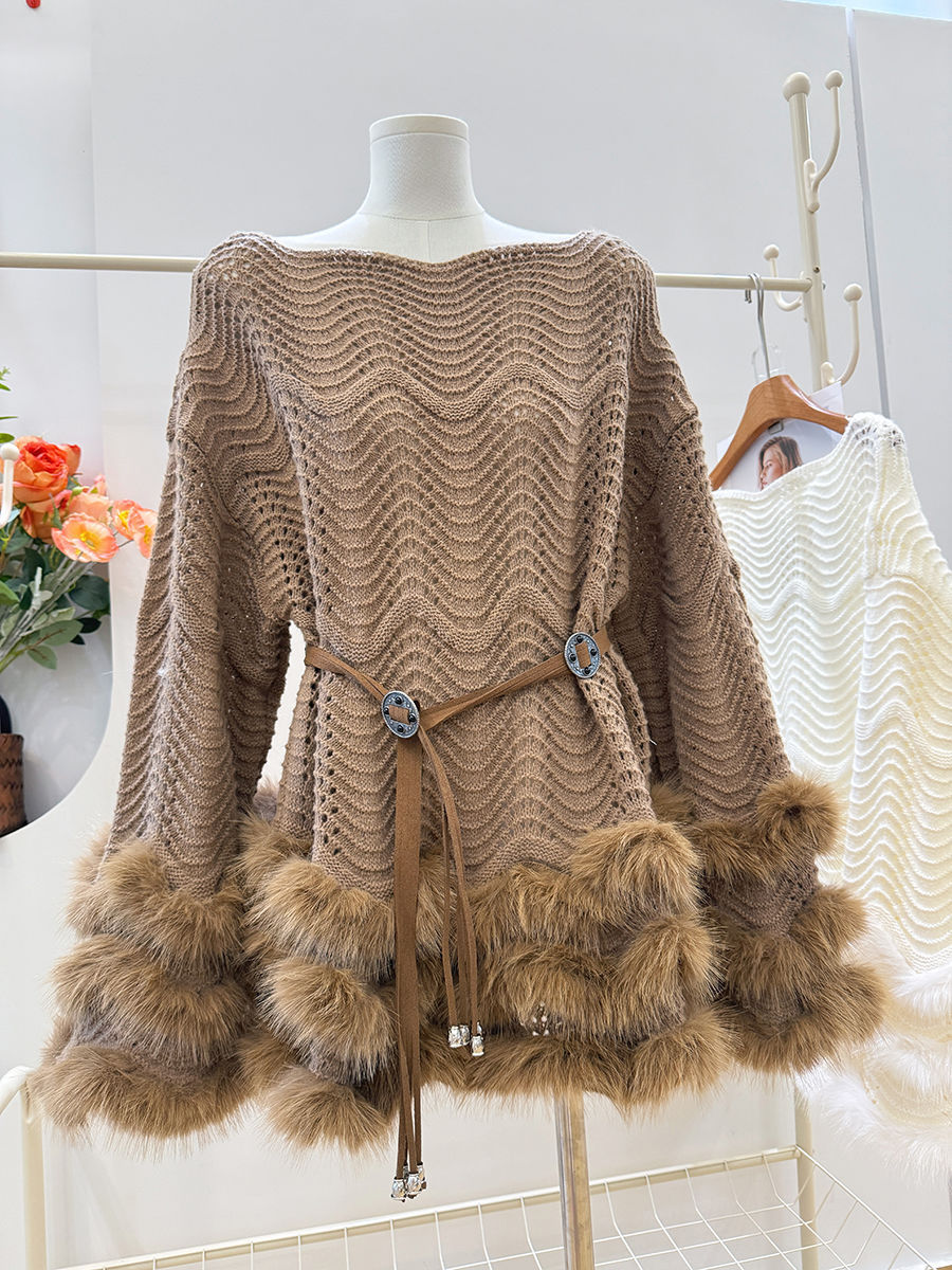 Belted Knit Dress - French-Inspired Sweater Dress with Defined Waist