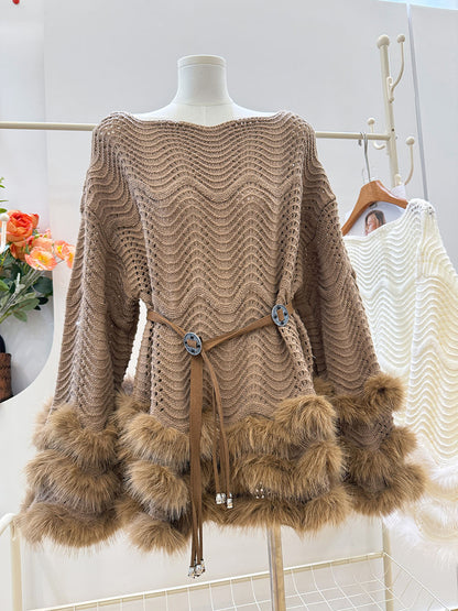 Belted Knit Dress - French-Inspired Sweater Dress with Defined Waist