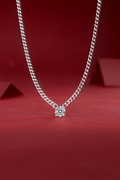 Cuban Necklace Set with 1 Carat Moissanite - S925 Silver Platinum Plated Pendant