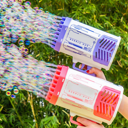 Bubble Gun Rocket - 69-Hole Automatic Bubble Machine with LED Lights