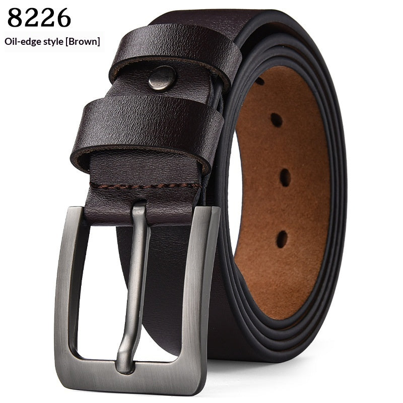 Vintage Genuine Cowhide Leather Belt for Men - Pin Buckle Square Design
