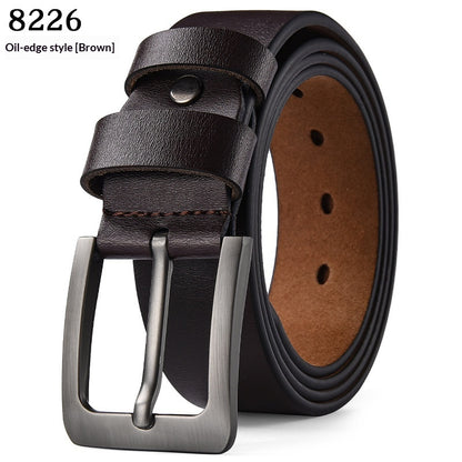 Vintage Genuine Cowhide Leather Belt for Men - Pin Buckle Square Design