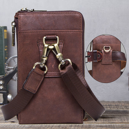 Retro Crazy Horse and Cowhide Leather Men's Phone Bag - Compact Crossbody Pouch