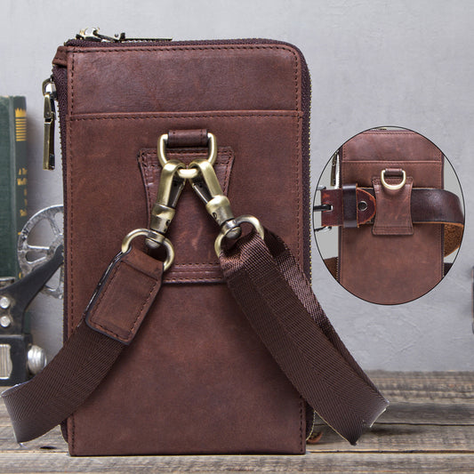 Retro Crazy Horse and Cowhide Leather Men's Phone Bag - Compact Crossbody Pouch