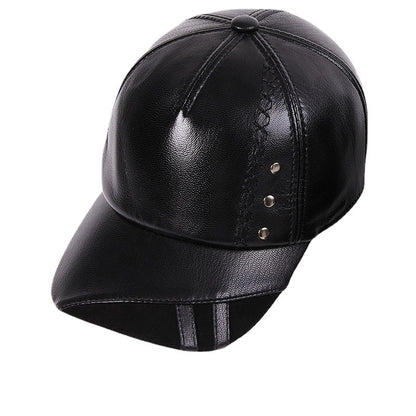 Full-Grain Sheepskin Leather Baseball Cap - Korean Style Adjustable Dome Crown
