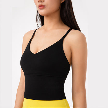 Cross-Back Sports Bra - Wireless Gathered Support with Removable Inserts
