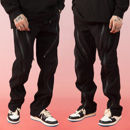 Men's Cotton Zipper Pants - Loose Straight Fit Hip Hop Style Trousers