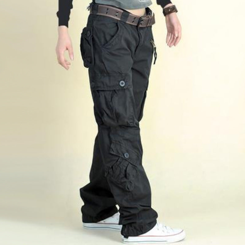 Women's Cotton Blend Cargo Pants - Loose Fit Wide Leg Trousers