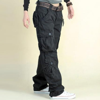 Women's Cotton Blend Cargo Pants - Loose Fit Wide Leg Trousers