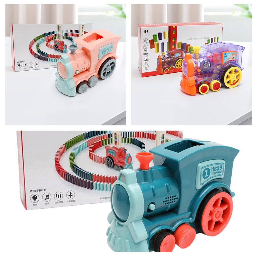 Automatic Domino Train Toy - Electric Building Blocks Train with 100 Dominoes