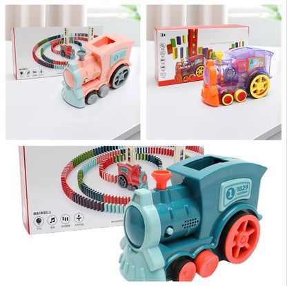 Automatic Domino Train Toy - Electric Building Blocks Train with 100 Dominoes