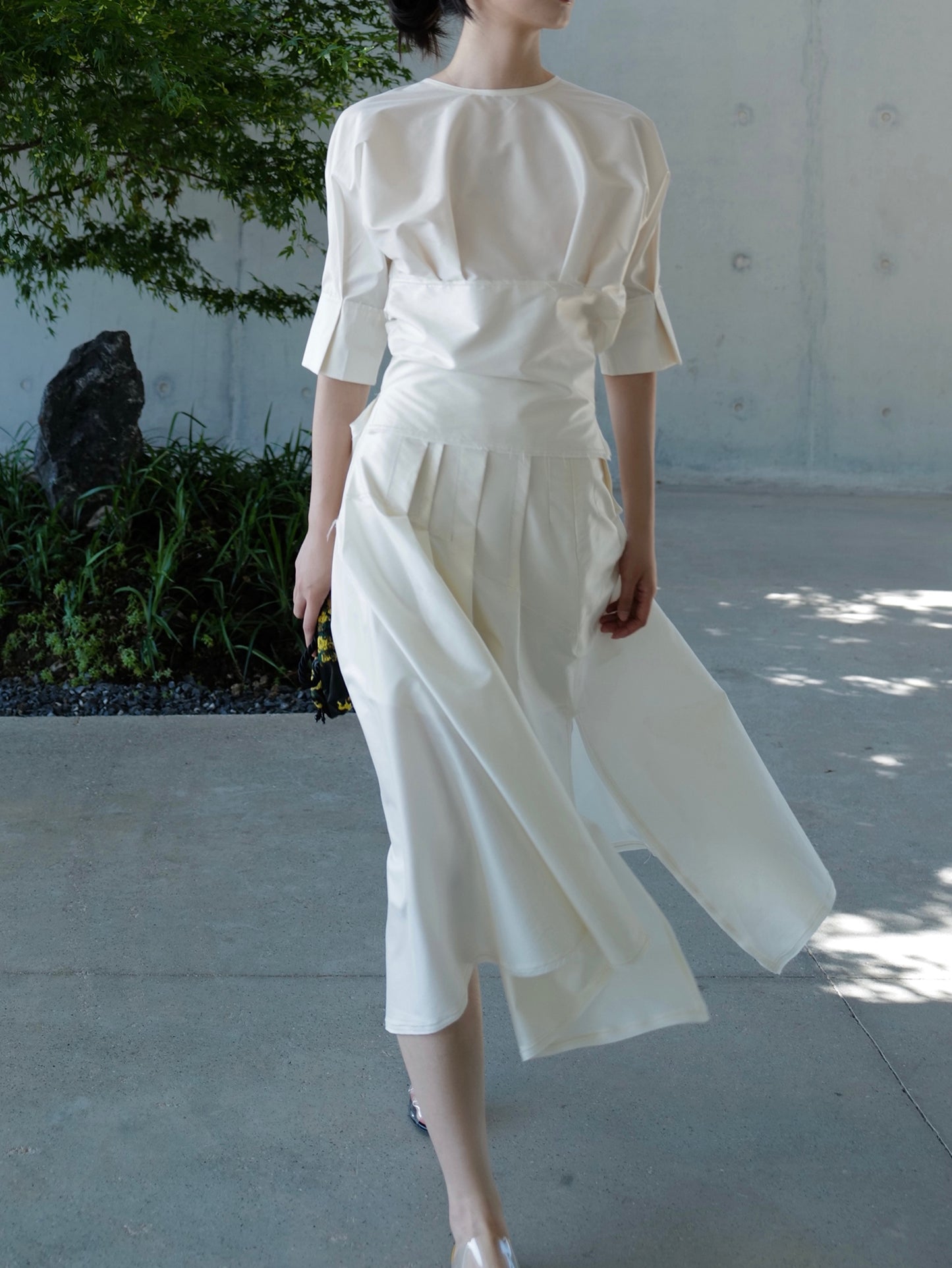 Haute Couture Silk Fringe Top & Skirt Set - Pearl White