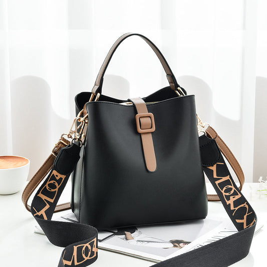 Fashion Bucket Shoulder Crossbody Bag - Letter Pattern PU Leather Messenger Bag