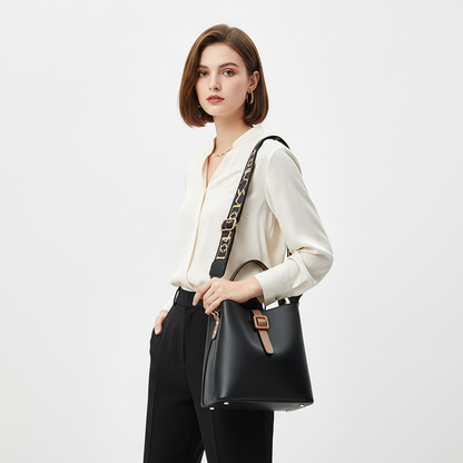 Fashion Bucket Shoulder Crossbody Bag - Letter Pattern PU Leather Messenger Bag