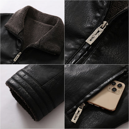 Men's Fleece-Lined PU Leather Jacket - Winter Outerwear